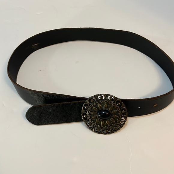 Brown Leather Belt 3” Bronze Buckle w/ Glass Jewel Women's Medium - Picture 2 of 12